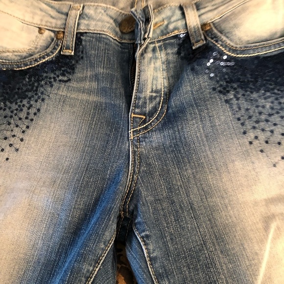 Rerock size 30 blue straight leg jeans with navy sequin detail - Picture 7 of 12